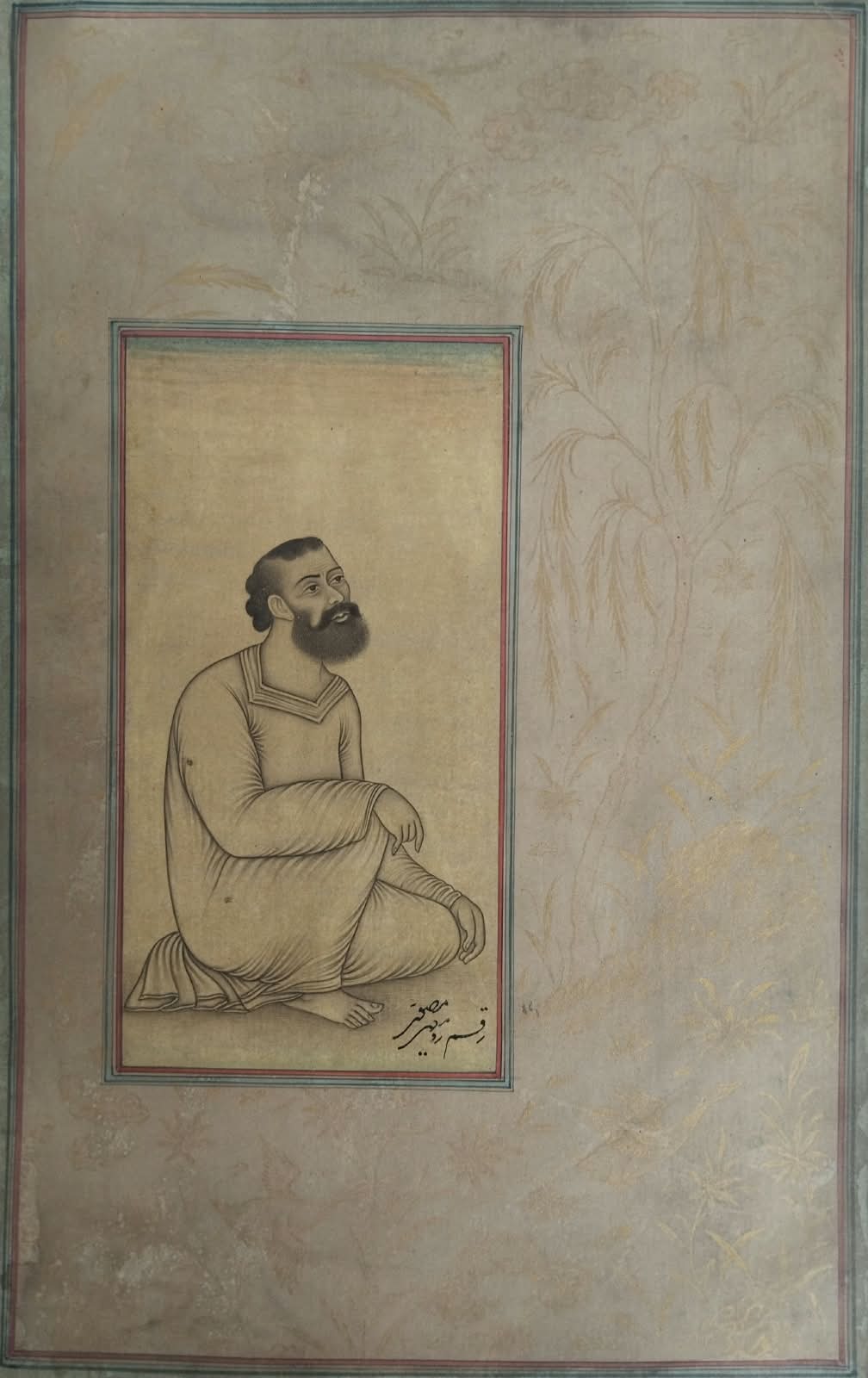 Rare Mughal miniature painting of bearded saint seated